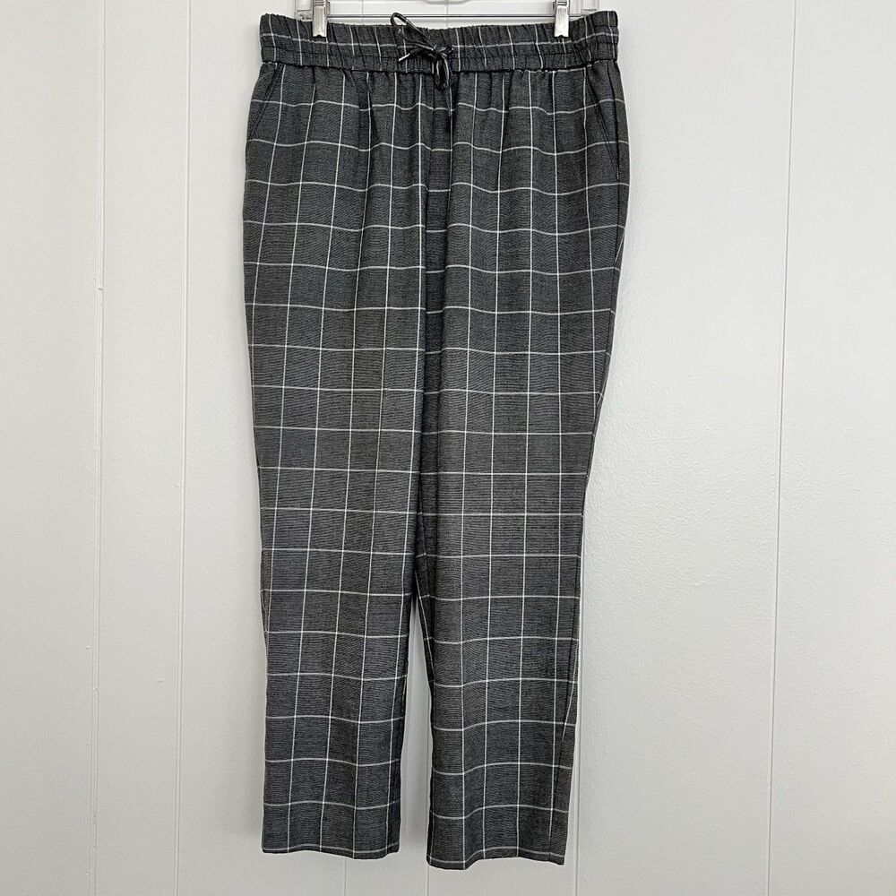 Anne Klein Women's  Gray Drawstring Striped Linen Casual Pants Size L